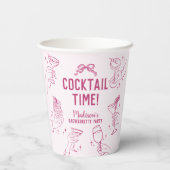 Roze Cocktail Party Retro Bachelorette Party Papieren Bekers (Achterkant)
