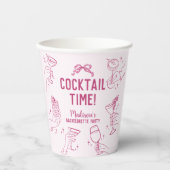 Roze Cocktail Party Retro Bachelorette Party Papieren Bekers (Voorkant)