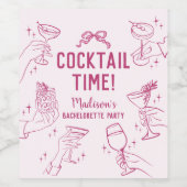Roze Cocktail Party Retro Bachelorette Party Wijn Etiket (Enkel label)
