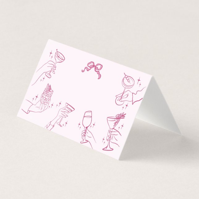 Roze Cocktail Party Retro Tafel Plaats Kaarten (Voorkant)