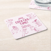 Roze Cocktail Party Retro Verjaardagsfeest Kartonnen Onderzetters (Schuin)
