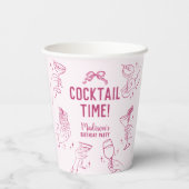 Roze Cocktail Party Retro Verjaardagsfeest Papieren Bekers (Achterkant)