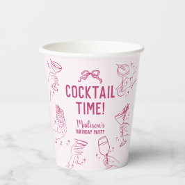 Roze Cocktail Party Retro Verjaardagsfeest Papieren Bekers