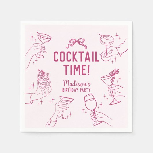Roze Cocktail Party Retro Verjaardagsfeest Servet (Voorkant)