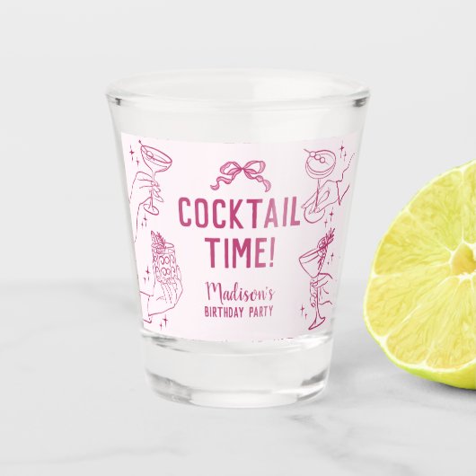 Roze Cocktail Party Retro Verjaardagsgunsten Shot Glas (Voorkant)