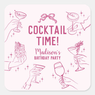 Roze Cocktail Party Verjaardag Envelop Favoriet Vierkante Sticker