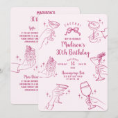 Roze Cocktail Party Verjaardagsfeestje Uitnodigen (Voorkant / Achterkant)