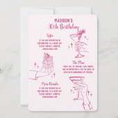 Roze Cocktail Party Verjaardagsfeestje Uitnodigen (Achterkant)