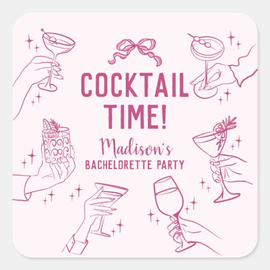 Roze Cocktail Party Verlovingsfeest Envelope Favor Vierkante Sticker (Voorkant)