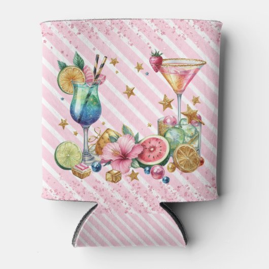 Roze Cocktail Snoep Glitter Verjaardag Blikjeskoeler (Voorkant)