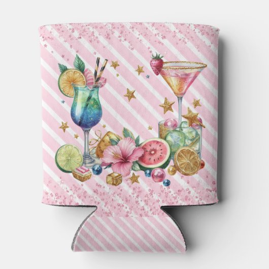 Roze Cocktail Snoep Glitter Verjaardag Blikjeskoeler (Achterkant)