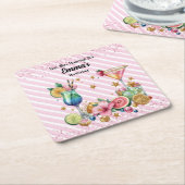 Roze Cocktail Snoep Glitter Verjaardag Kartonnen Onderzetters (Schuin)