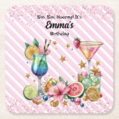 Roze Cocktail Snoep Glitter Verjaardag Kartonnen Onderzetters (Voorkant)