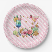 Roze Cocktail Snoep Glitter Verjaardag Papieren Bordje (Voorkant)
