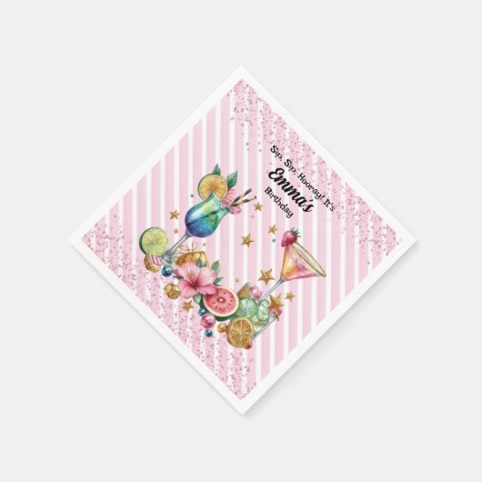 Roze Cocktail Snoep Glitter Verjaardag Servet (Hoek)