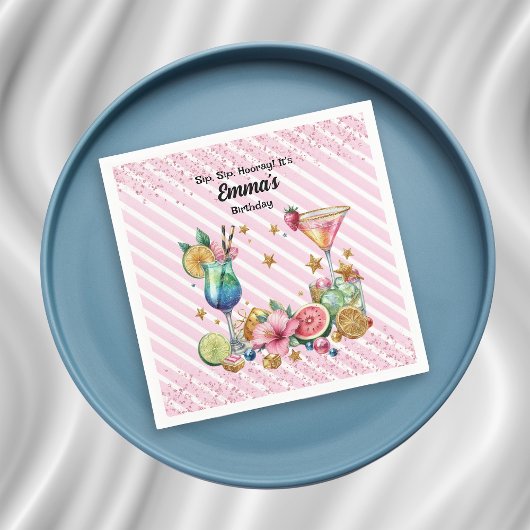 Roze Cocktail Snoep Glitter Verjaardag Servet