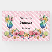 Roze Cocktail Snoep Glitter Verjaardag Spandoek (Horizontaal)