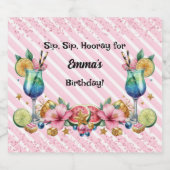 Roze Cocktail Snoep Glitter Verjaardag Sparkling Wijnetiket (Enkel label)