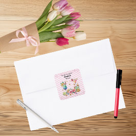 Roze Cocktail Snoep Glitter Verjaardag Vierkante Sticker