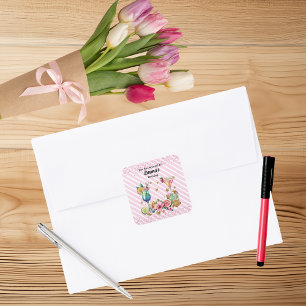 Roze Cocktail Snoep Glitter Verjaardag Vierkante Sticker