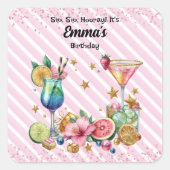 Roze Cocktail Snoep Glitter Verjaardag Vierkante Sticker (Voorkant)