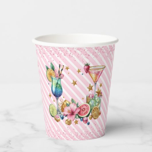 Roze Cocktail Snoep Glitter Verjaardagspapier Cups Papieren Bekers (Voorkant)