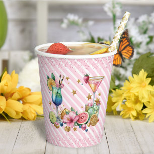Roze Cocktail Snoep Glitter Verjaardagspapier Cups Papieren Bekers