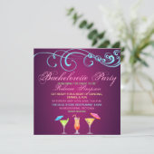 Roze Cocktail Tijd Bachelorette Feest Uitnodiging (Staand voorkant)