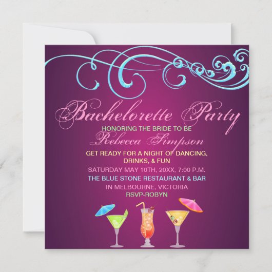 Roze Cocktail Tijd Bachelorette Feest Uitnodiging (Voorkant)