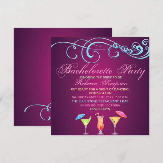 Roze Cocktail Time Bachelorette Party Uitnodiging (Voorkant / Achterkant)