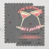 Roze Cocktail Uitnodiging 40e Verjaardag (Voorkant / Achterkant)