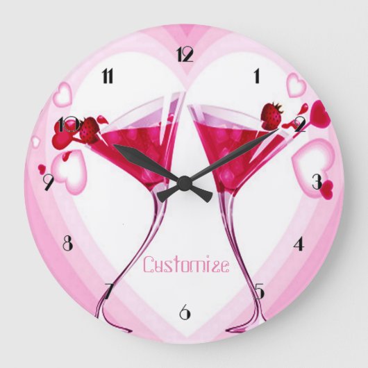 Roze cocktailbril rondom de muur grote klok (Voorkant)