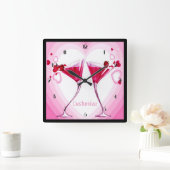 Roze cocktailbril wandklok (Huis)