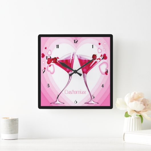 Roze cocktailbril wandklok (Huis)