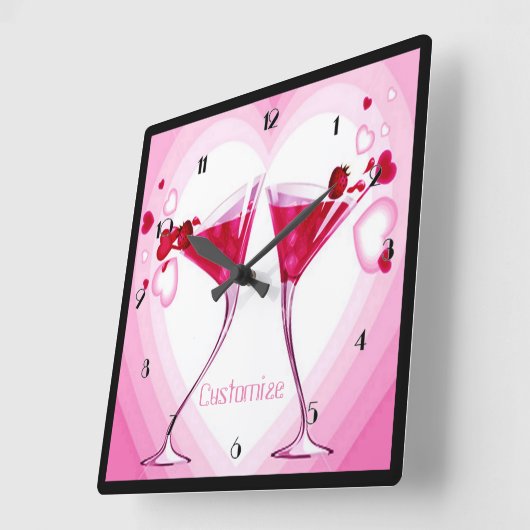 Roze cocktailbril wandklok (Hoek)