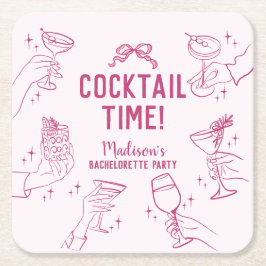 Roze Cocktailfeest Retro Meisjesfeest voor het Huw Kartonnen Onderzetters