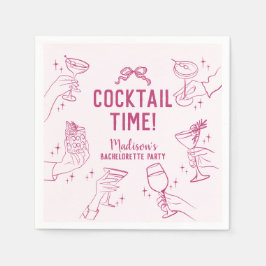 Roze Cocktailfeest Retro Meisjesfeest voor het Huw Servet