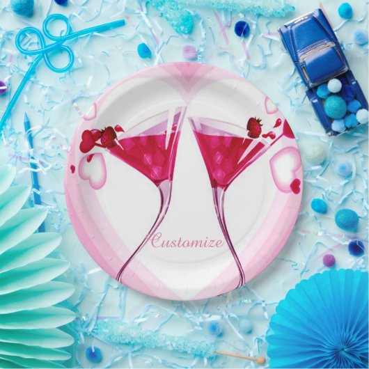 Roze cocktailglazen Borden Papieren Bordje (Feest)