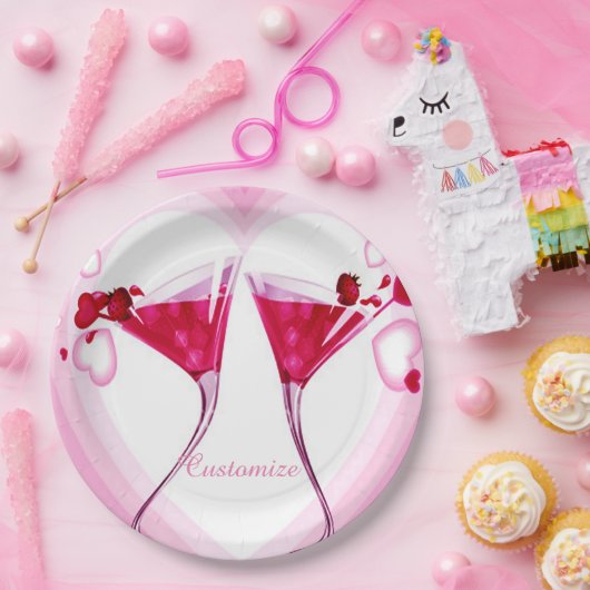 Roze cocktailglazen Borden Papieren Bordje (Feest)