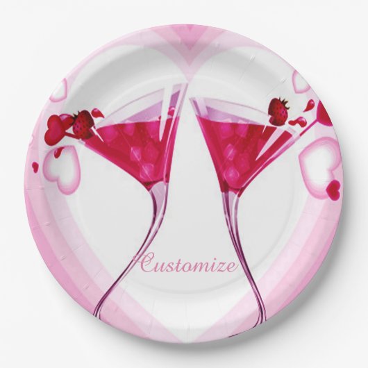 Roze cocktailglazen Borden Papieren Bordje (Voorkant)