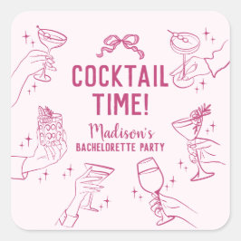 Roze Cocktailparty Bachelorette Envelope Favoriet Vierkante Sticker