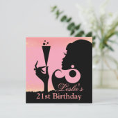Roze cocktailparty voor 21-jarige kaart (Staand voorkant)