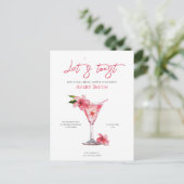Roze Cocktails Bloemen Bruidsdouche Uitnodiging (Staand voorkant)