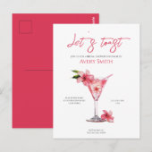 Roze Cocktails Bloemen Bruidsdouche Uitnodiging (Voorkant / Achterkant)