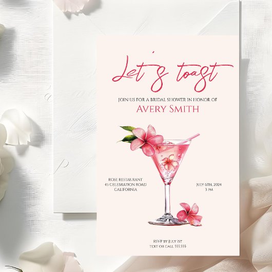 Roze Cocktails Bloemen Bruidsdouche Uitnodiging