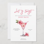Roze Cocktails Bloemen Bruidsdouche Uitnodiging (Voorkant)