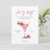 Roze Cocktails Bloemen Bruidsdouche Uitnodiging (Staand voorkant)