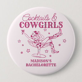 Roze cocktails en cowgirls bruidsfeestartikelen ronde button 4,0 cm