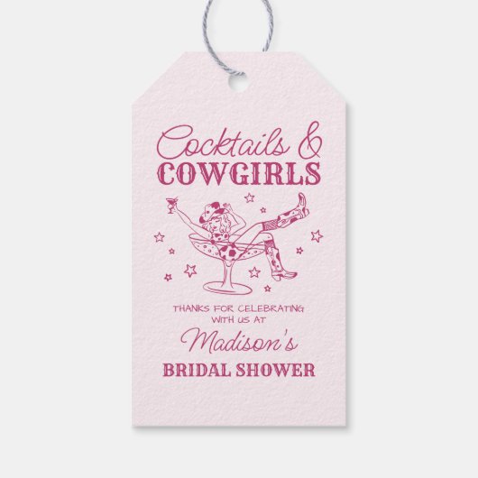 Roze Cocktails en Cowgirls Bruidsfeestcadeau Cadeaulabel (Achterkant)