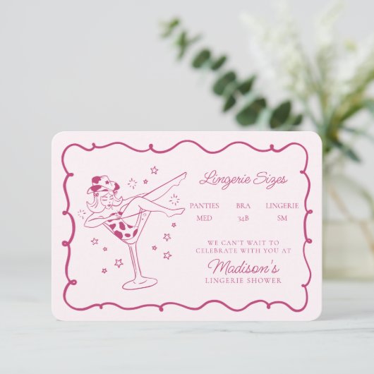 Roze Cocktails en Cowgirls Lingerie Maten Invoegen Informatiekaartje (Staand voorkant)